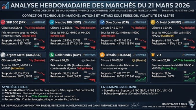 Analyse hebdomadaire des marchés du 21 mars 2026
